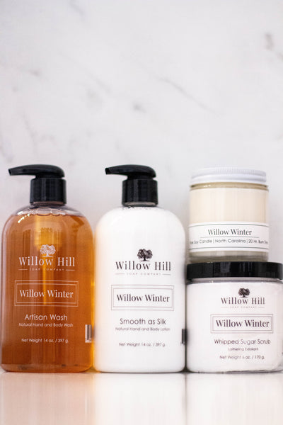 Willow Hill Soap Company Willow Winter gift set including body and hand wash, lotion, 4 oz candle, and sugar scrub