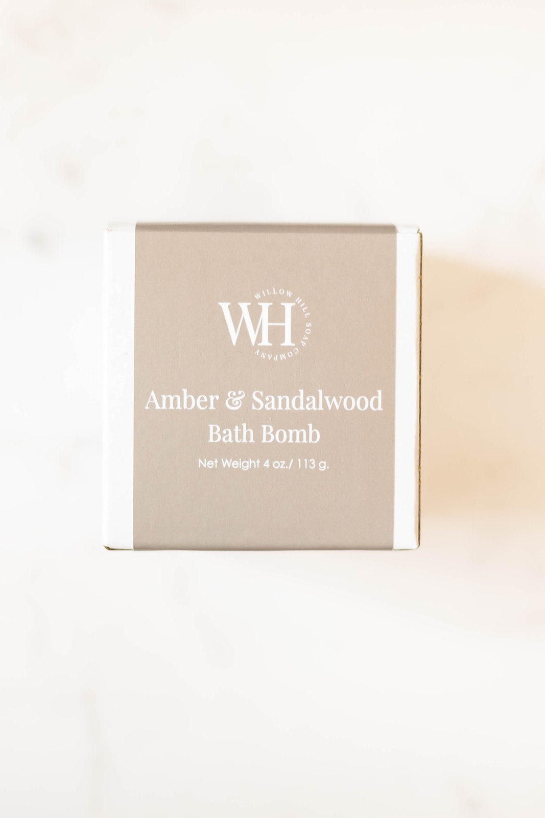 Willow Hill Amber and Sandalwood Bath Bomb in brown box